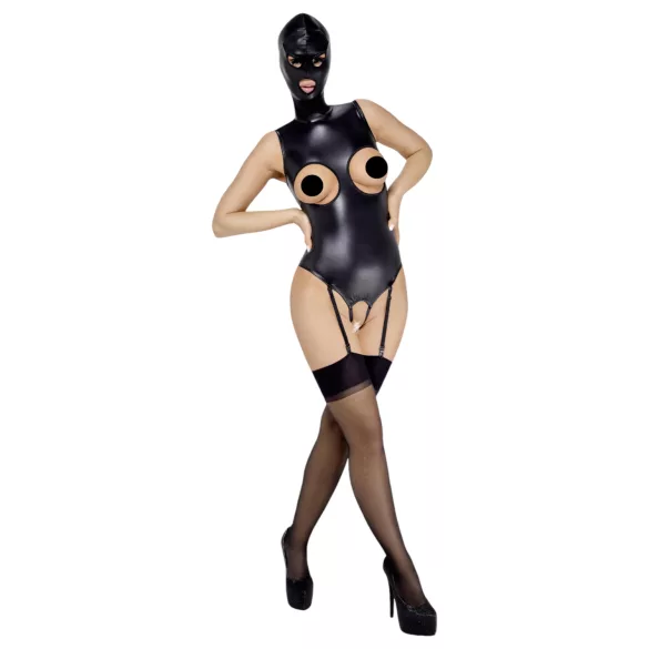 Bad Kitty - Open-Front Body Suit & Mask (Black) - XL