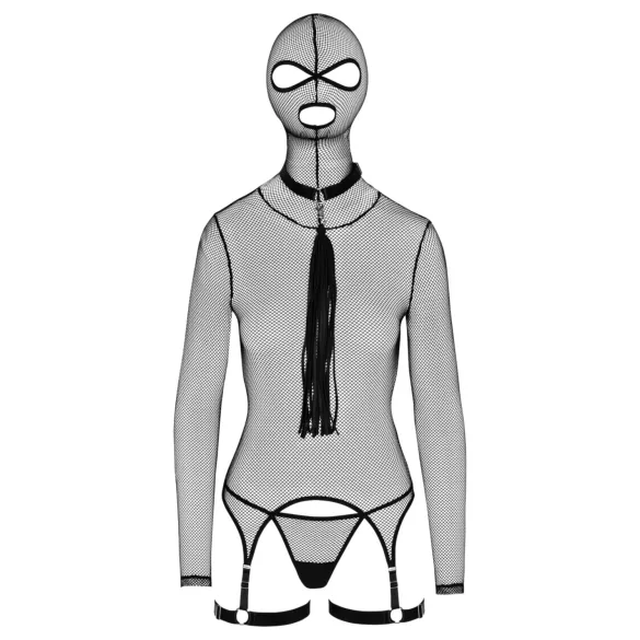 Bad Kitty - BDSM Sheer Fishnet Set with Whip (Black) - L