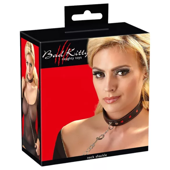 Bad Kitty - Heart Collar and Metal Leash (Black)