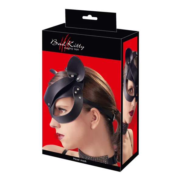 Bad Kitty - Faux Leather, Rhinestone Cat Mask - Black (S-L)