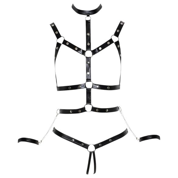 Bad Kitty - Studded Body Harness Set with Wrist Cuffs (Black) - L/XL