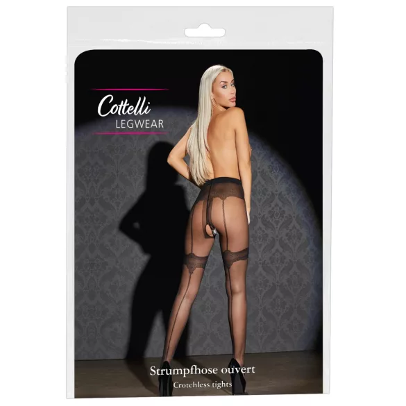 Cottelli - Exclusive Patterned Open Stockings (Black) - 4