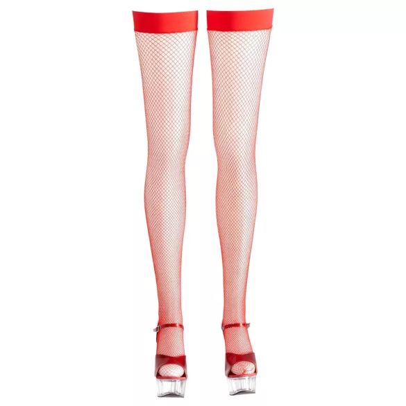 Cottelli - Red Fishnet Thigh-High Stockings - XL