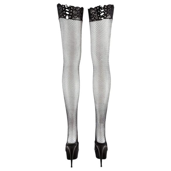 Cottelli - Fishnet Stockings - With Lace-Up Lace Trim - M/L