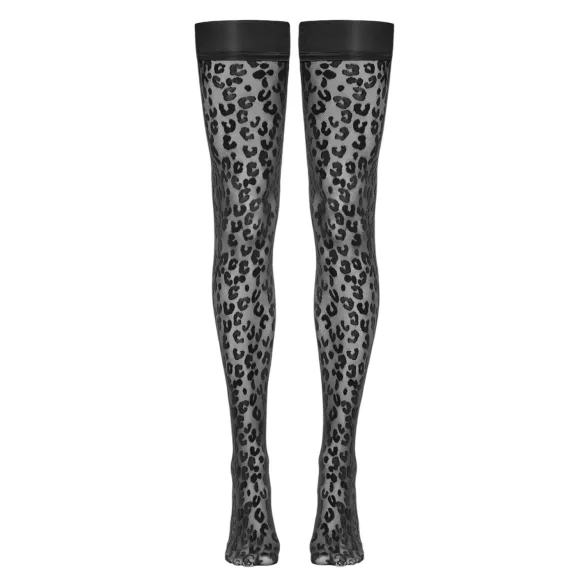 Cottelli Legwear - Black Leopard Print Thigh-Highs - 3