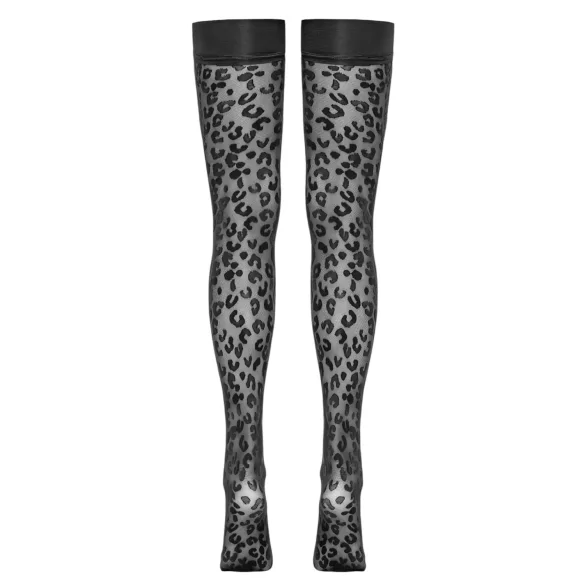 Cottelli Legwear - Black Leopard Print Thigh-Highs - 5