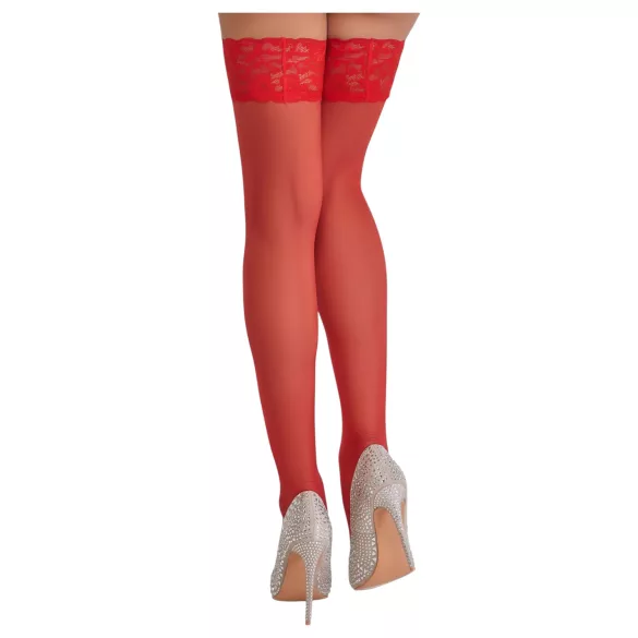 Cottelli - Lace Floral Thigh-Highs (Red)