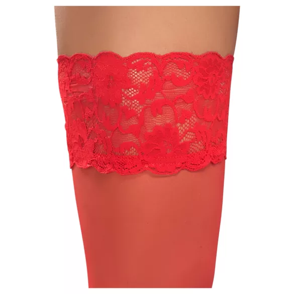 Cottelli - Lace Floral Thigh-Highs (Red)