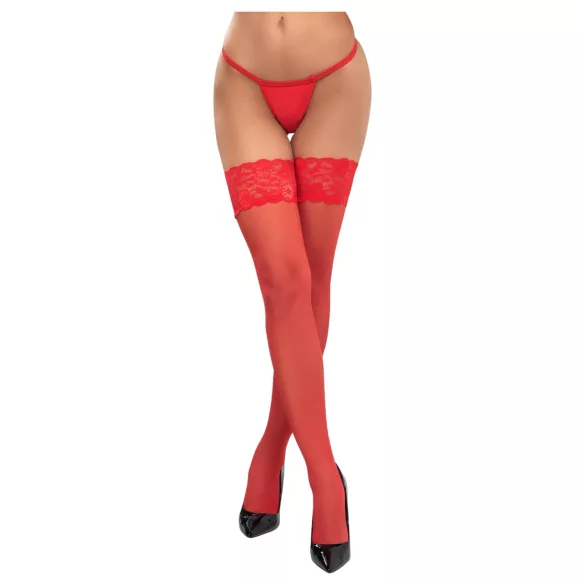 Cottelli - Lace Floral Thigh-Highs (Red) - 3/M-L