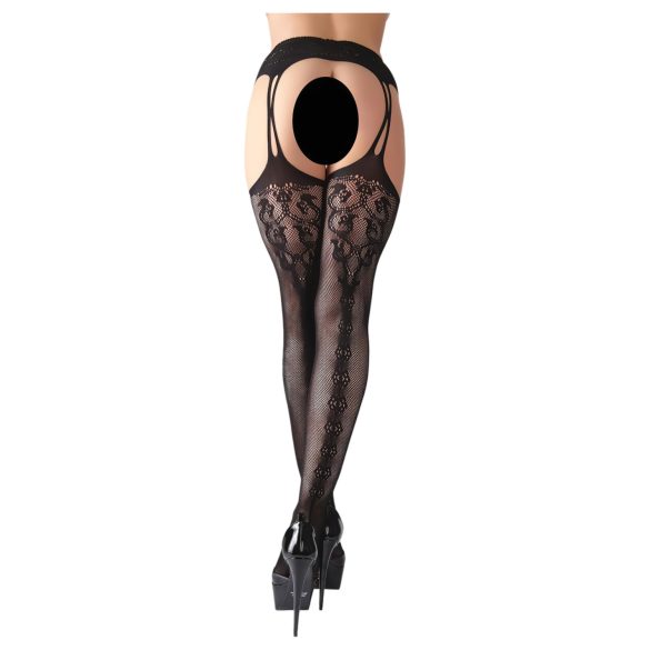 Cottelli - Patterned Fishnet Stockings (Black) - L/XL
