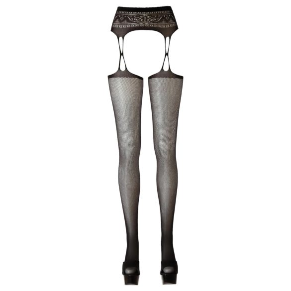 Cottelli - Patterned Fishnet Stockings (Black) - L/XL