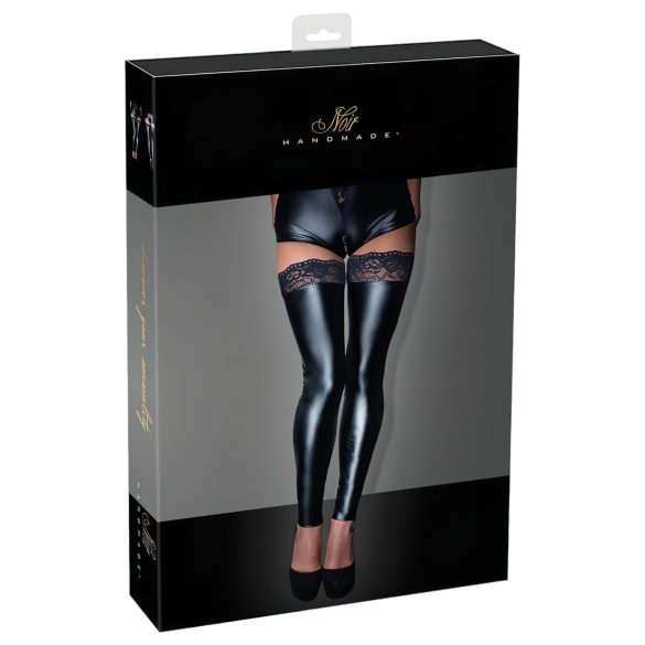 Noir - Lacy Shiny Thigh-High Stockings (Black) - M