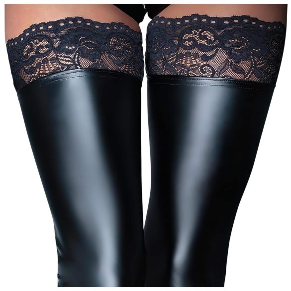 Noir - Lacy Shiny Thigh-High Stockings (Black) - L