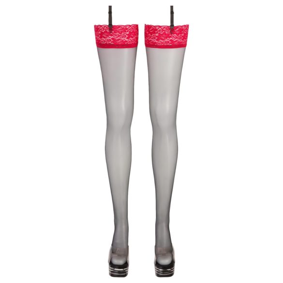 Cottelli - Black Stockings with Red Lace Trim - 3