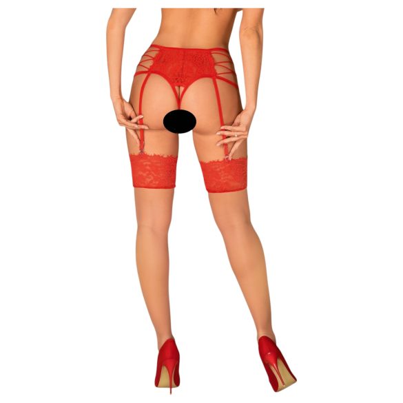Obsessive - Lace Stockings (Red-Natural) - L/XL