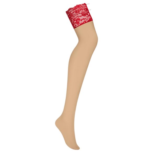 Obsessive - Lace Stockings (Red-Natural) - L/XL