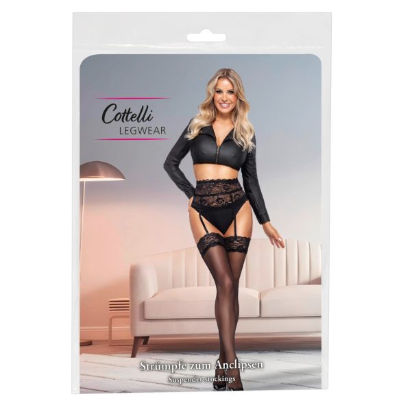 Cottelli - Silky Thigh-Highs (Black) - L