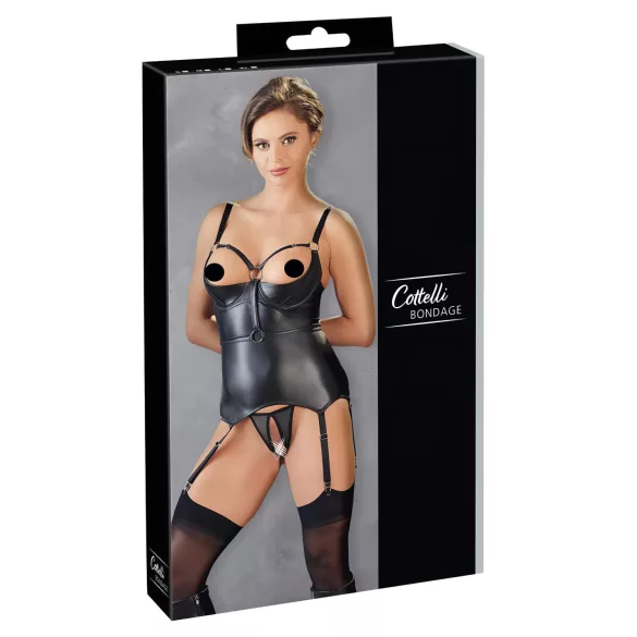 Cottelli Bondage - Glossy Lift-Up Top with Cuffs (Black) - XL