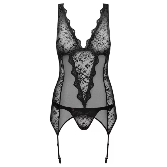 Obsessive Emperita - Delicate Embroidered Top & Thong Set (Black)