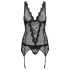 Obsessive Emperita - Delicate Embroidered Top & Thong Set (Black)