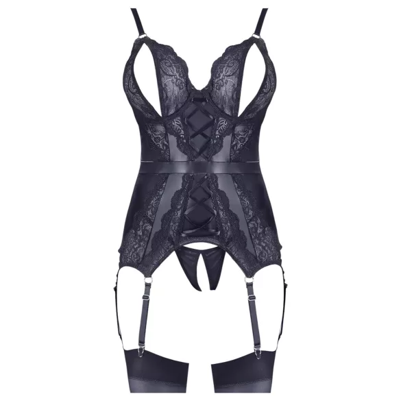 Cottelli - Lace Open Top & Thong Set (Black) - XL