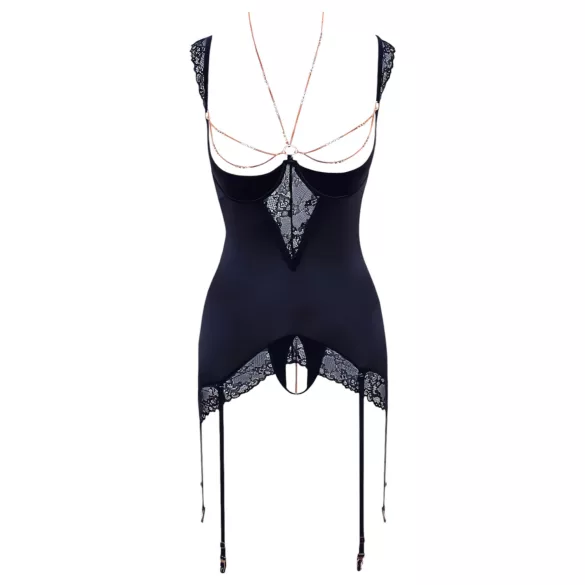 Abierta Fina - Shimmering Chain Top & Thong Set (Black) - 85B/L