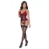 Cottelli - lace panel suspender corset with thong (red)