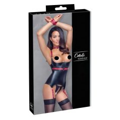 Cottelli Bondage - Shiny Lift-Up Top with Collar (Black) - M