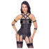 Cottelli Bondage - Strappy Top, Wrist Cuffs & Thong (Black)