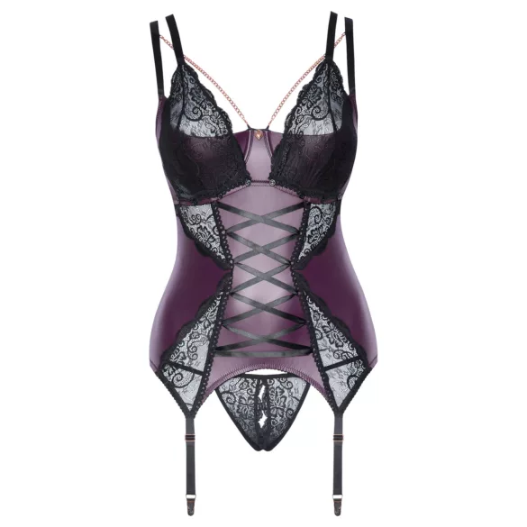 Cottelli Curves - Lace-Up Lingerie Set (Purple)