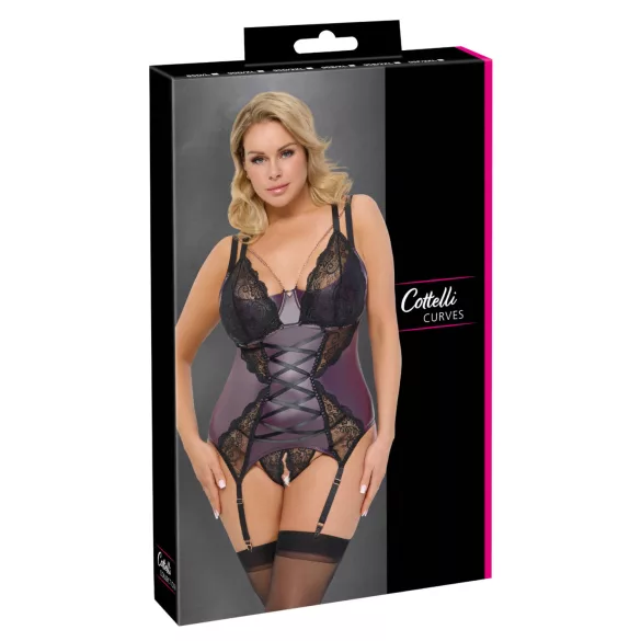 Cottelli Curves - Lace-Up Lingerie Set (Purple) - 90D/XL