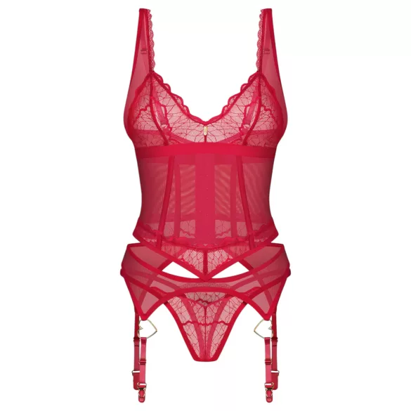 Obsessive Cupide Desire - Sheer Lace Top Set (Red) - L/XL
