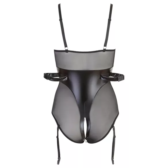 Cottelli Bondage - Shiny Black Bodysuit with Cuffs - XL