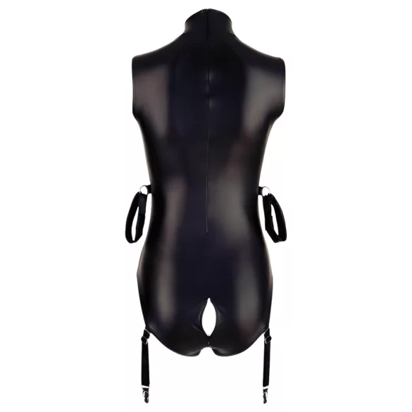 Cottelli Bondage - Shiny Sleeveless Bodysuit with Cuffs (Black)