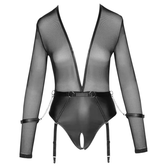 Cottelli - long-sleeved open body with cuffs (black) - M