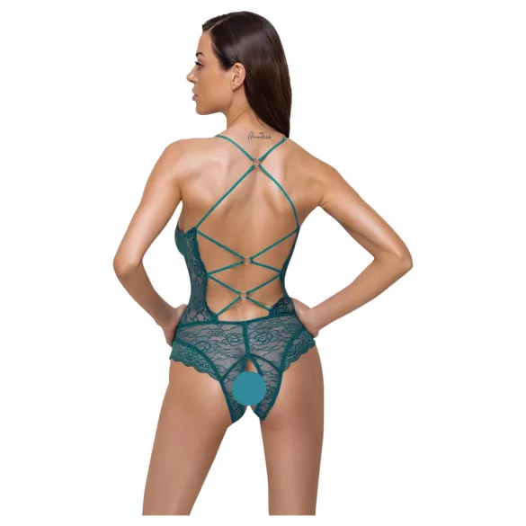 Cottelli - lace-up, lace, open crotch bodysuit (green) - XL