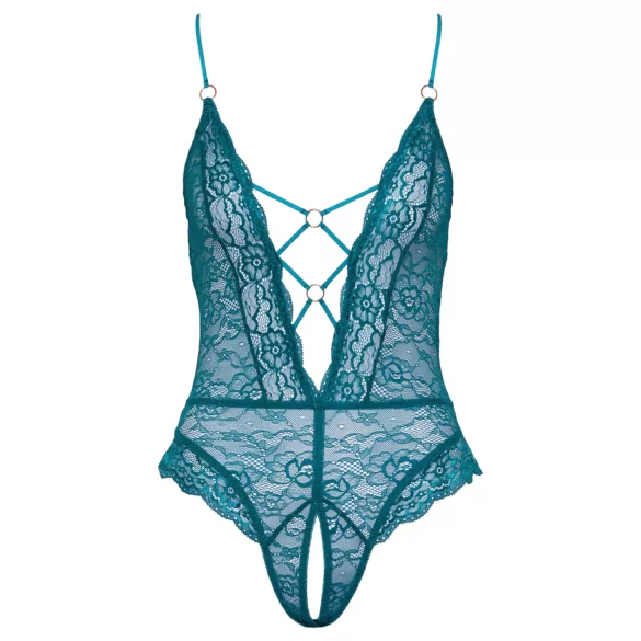Cottelli - lace-up, lace, open crotch bodysuit (green) - XL