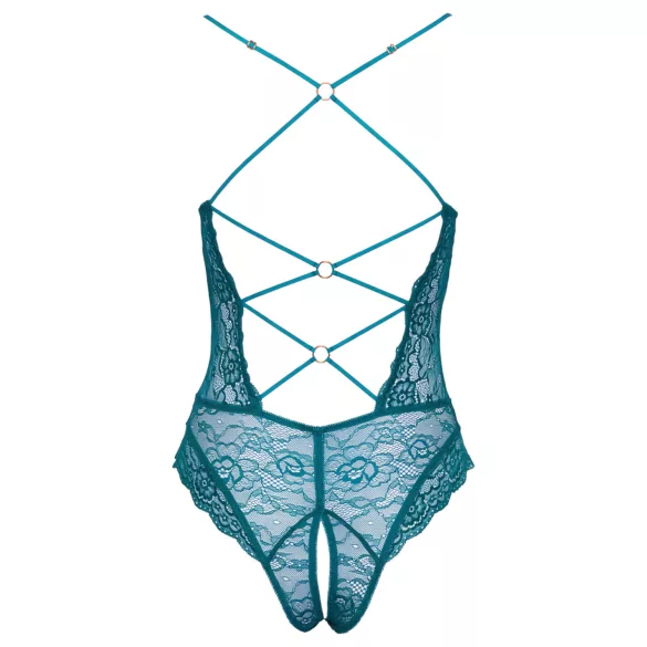 Cottelli - lace-up, lace, open crotch bodysuit (green) - XL