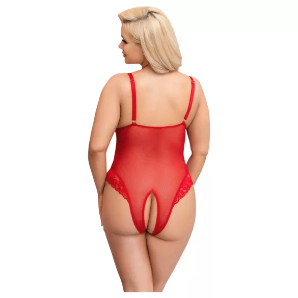 Cottelli Curves - Sheer Lace Bodysuit (Red) - 3XL