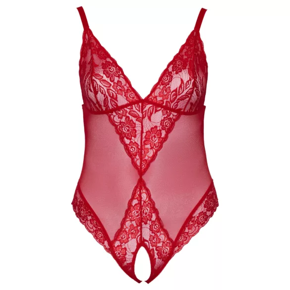 Cottelli Curves - Sheer Lace Bodysuit (Red) - 3XL