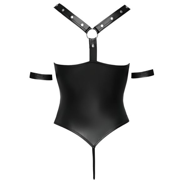 Cottelli Bondage - Shiny Black Open-Front Ringed Bodysuit - M