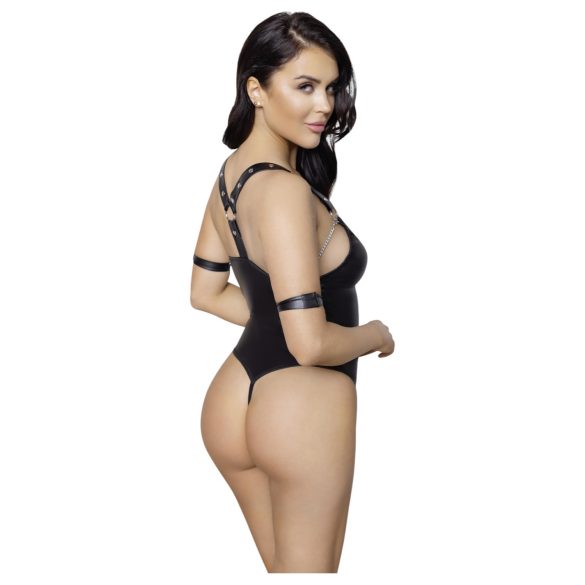 Cottelli Bondage - Shiny Black Open-Front Ringed Bodysuit - XL