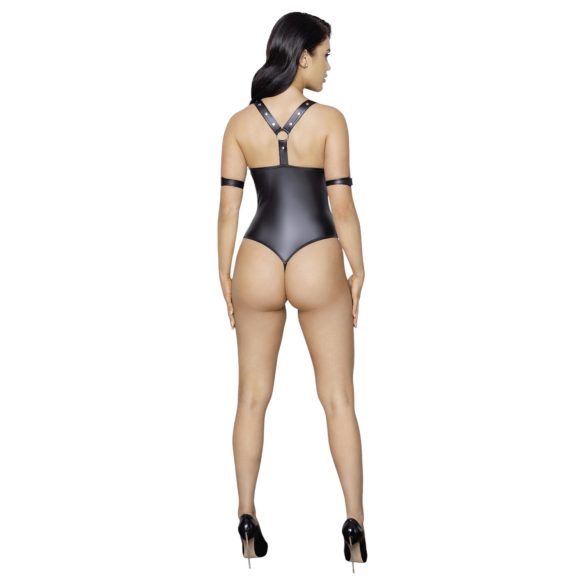 Cottelli Bondage - Shiny Black Open-Front Ringed Bodysuit - XL