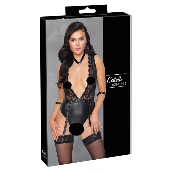 Cottelli Bondage - Lace Halter Bodysuit (Black) - XL