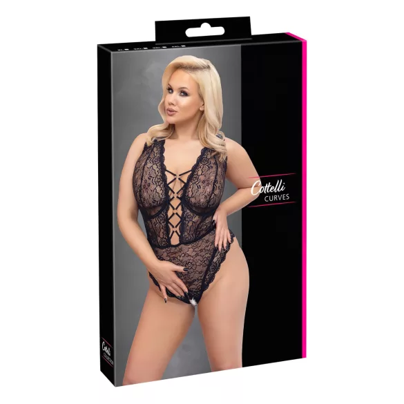 Cottelli Curves Plus Size - Sheer Patterned Bodysuit (Black)