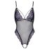 Cottelli - Embroidered Lace Bodysuit, Black & Purple (Open Design)