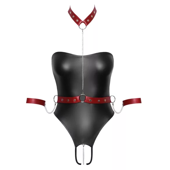 Cottelli Bondage - shiny bodysuit with arm and neck restraints (black) - M