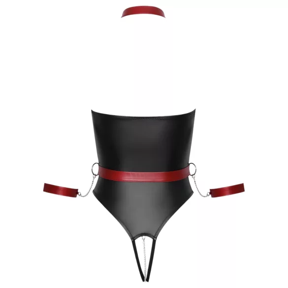 Cottelli Bondage - shiny bodysuit with arm and neck restraints (black) - M