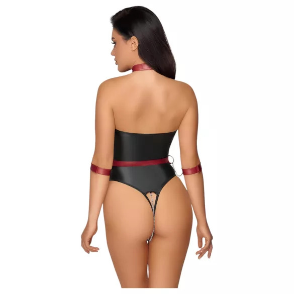 Cottelli Bondage - shiny bodysuit with arm and neck restraints (black) - M