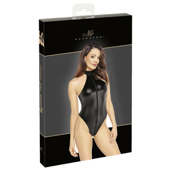 Noir - Shiny Halter Neck Bodysuit (Black) - M